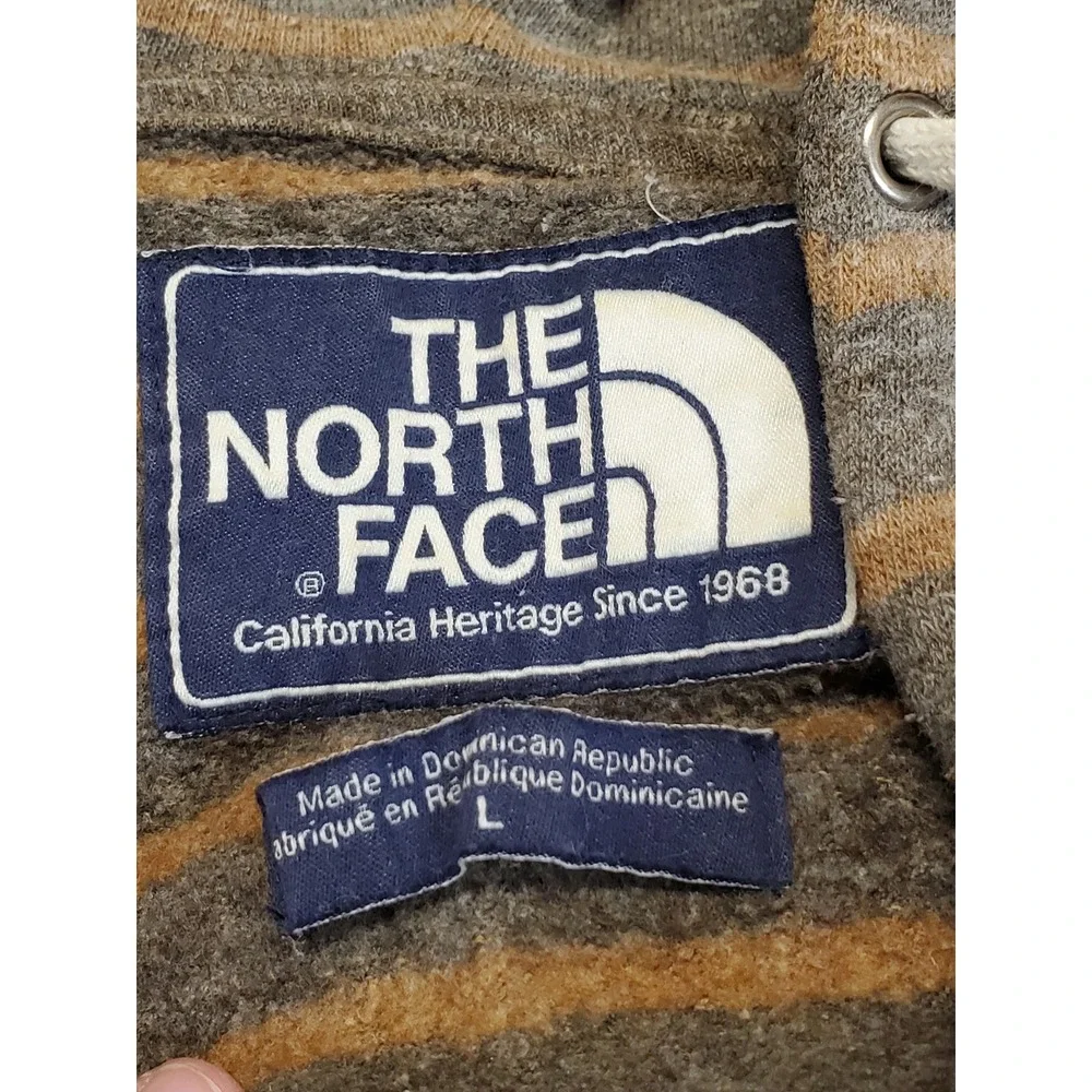 The North Face Brown Striped Full Zip Up Hooded Sweater Men Large Casual Logo